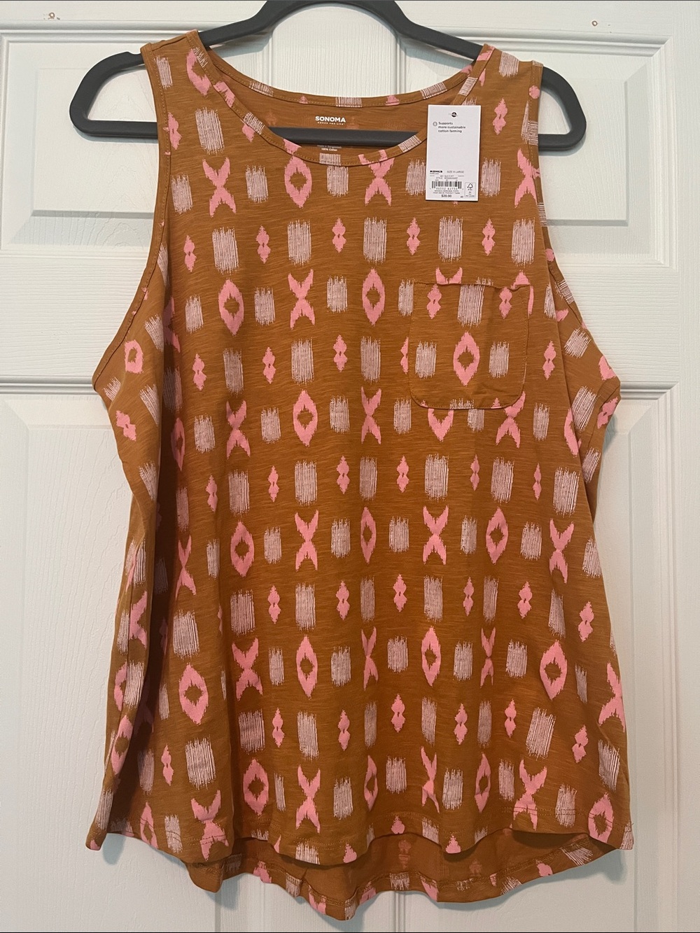 SONOMA Pink Geometric Print Tank on Brown